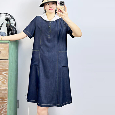 大码女装夏季短袖牛仔连衣裙