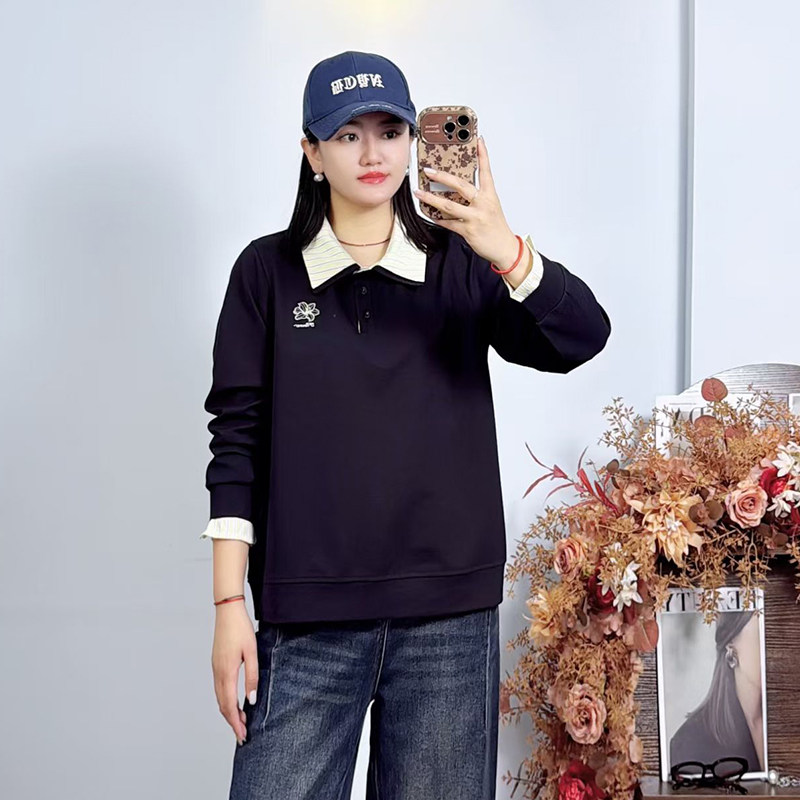 大码女装秋季新款POLO衫打底卫衣