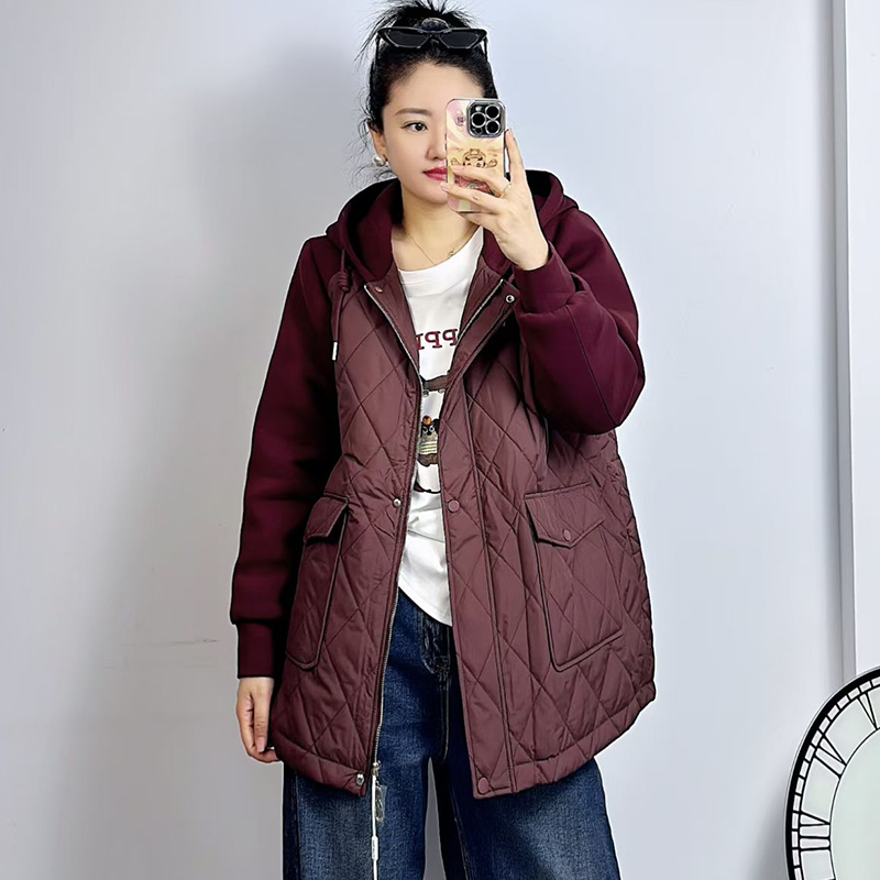 大码女装冬季薄棉衣连帽外套