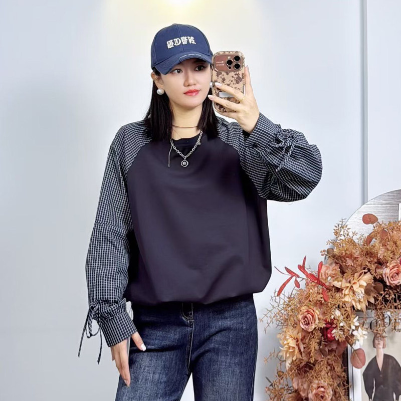 大码女装秋季新款拼接卫衣