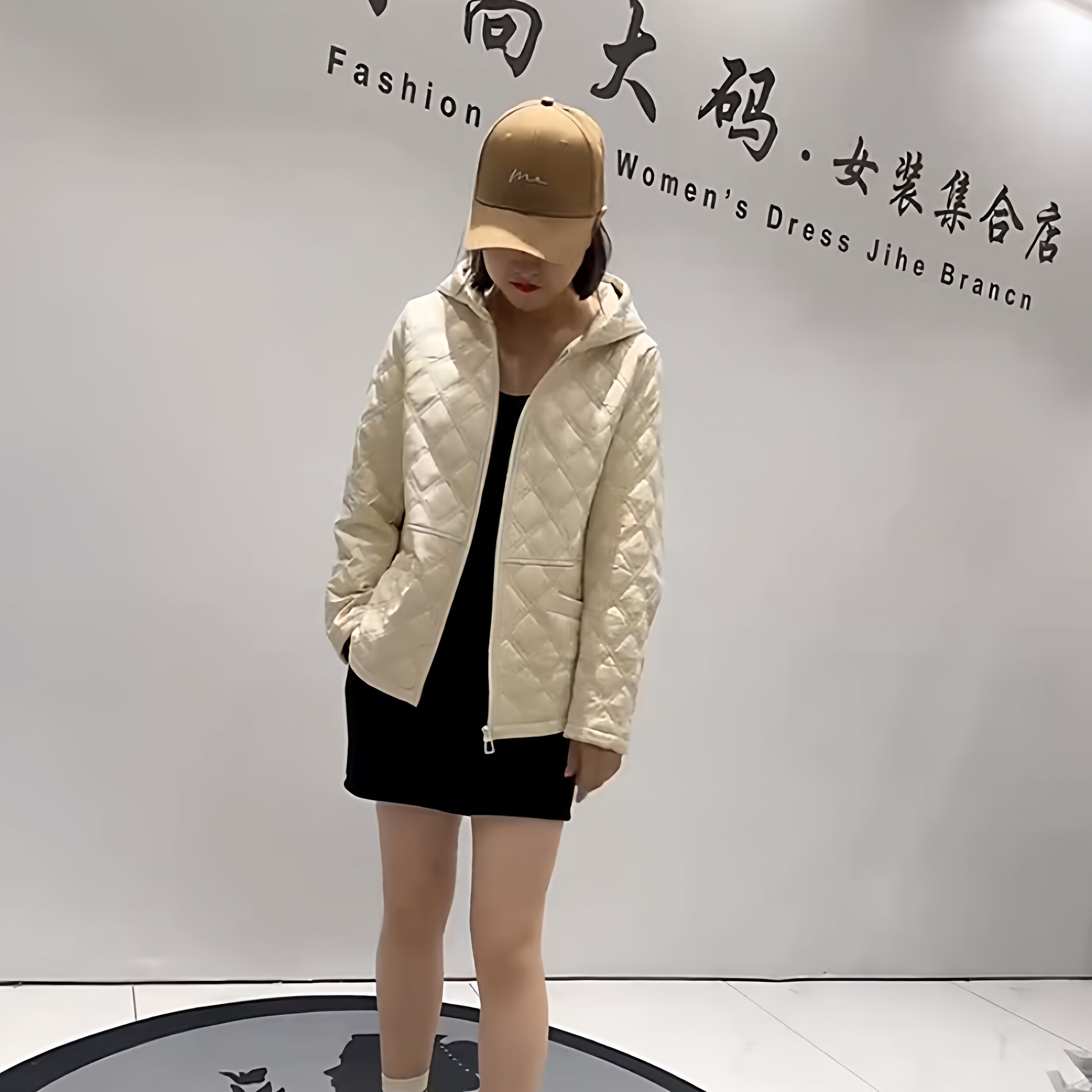 大码女装PU棉衣冬季连帽外套