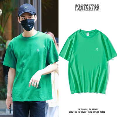 龚俊绿色小众圆领短袖直播同款