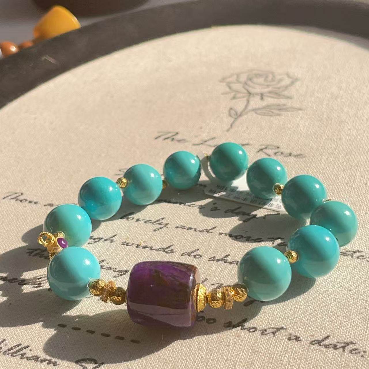 南非舒俱来帝王紫桶珠绿松圆珠手串18k（奈笙）AZB10703