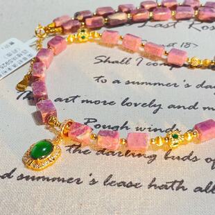 莳微 AZB11029 45cm 南非舒俱来粉樱花四棱珠项链S925