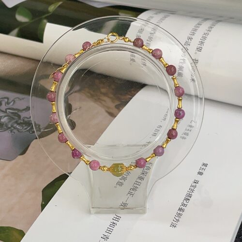 R南非舒俱来桃红圆珠和田玉手链/18k/4.5mm/AZB18231（承珩）