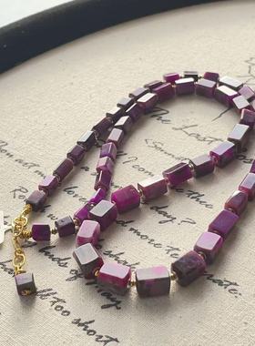 南非舒俱来玻璃红四棱珠项链/18k/45cm（云漠）AZB10490