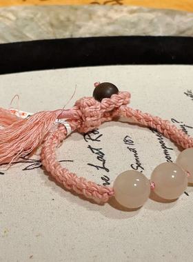 和田玉3颗藕粉 粉色单圈手绳AZB0394