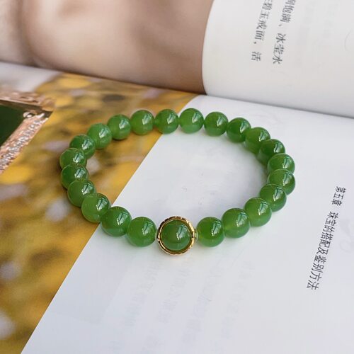 Z俄料高矿苹果绿和田玉手串18k/8mm/AZB17747