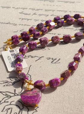 南非舒俱来酱紫钻切爱心吊坠项链18k/40cm(泠鸢)AZB10810