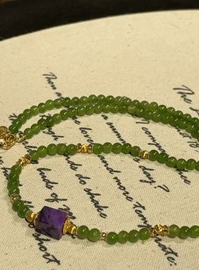南非舒俱来皇家紫四棱珠碧玉圆珠项链S925/38cm(怀舟)AZB10247