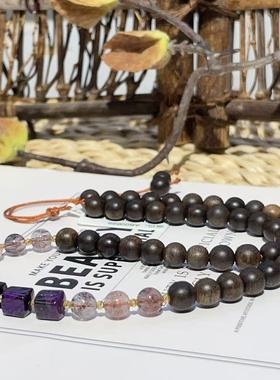 沉水白奇楠0.6夹层皇家紫超七项链/18k/40cm（绯羽）ABQ5506