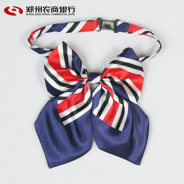 河南郑州新郑农商银行职业装无标记蓝色条纹领花蝴蝶结领结免打