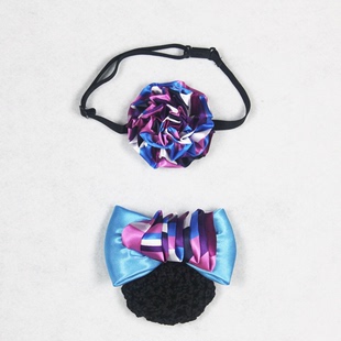 广西高速公路收费站职业装蓝紫色头花发夹领花绣球花免打丝巾设计