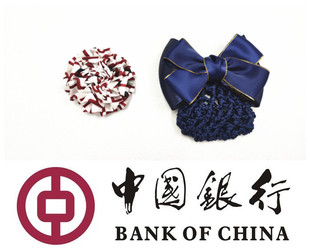 中国银行胸花头花套装 中行职业装胸花头花发网兜 胸花头花银行