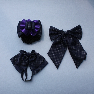 光大银行新款无标记版紫色头花发夹网兜领花蝴蝶结领结设计定做