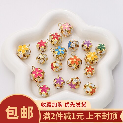 铁质景泰蓝镂空花球铃铛吊坠DIY
