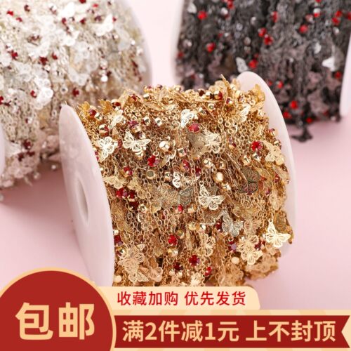 保色KC金蝴蝶红钻链DIY发簪手链