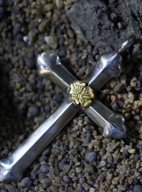 18K金蔷薇花十字架925银吊坠