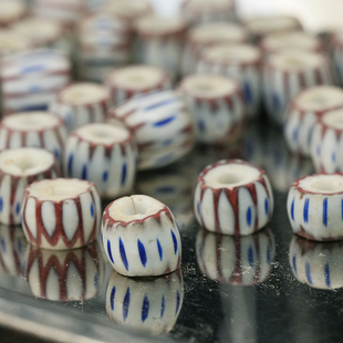 【溪迟】非洲贸易琉璃珠 雪佛兰分色条纹珠 7mm老琉璃珠