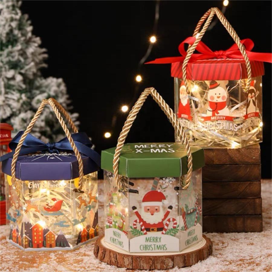 圣诞节平安夜礼盒平安果盒PVC透明包装盒礼物小礼品袋卡通盒空盒