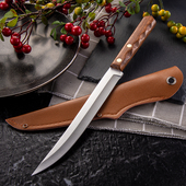 水果刀厨房刀具木柄不锈钢瓜果刀长款 尖头多用果档家用削切果皮