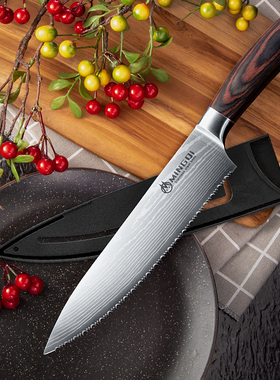 冻肉刀冷冻调理不锈钢锯齿刀锯牙切烤肉吐司面包刀大马士激光纹