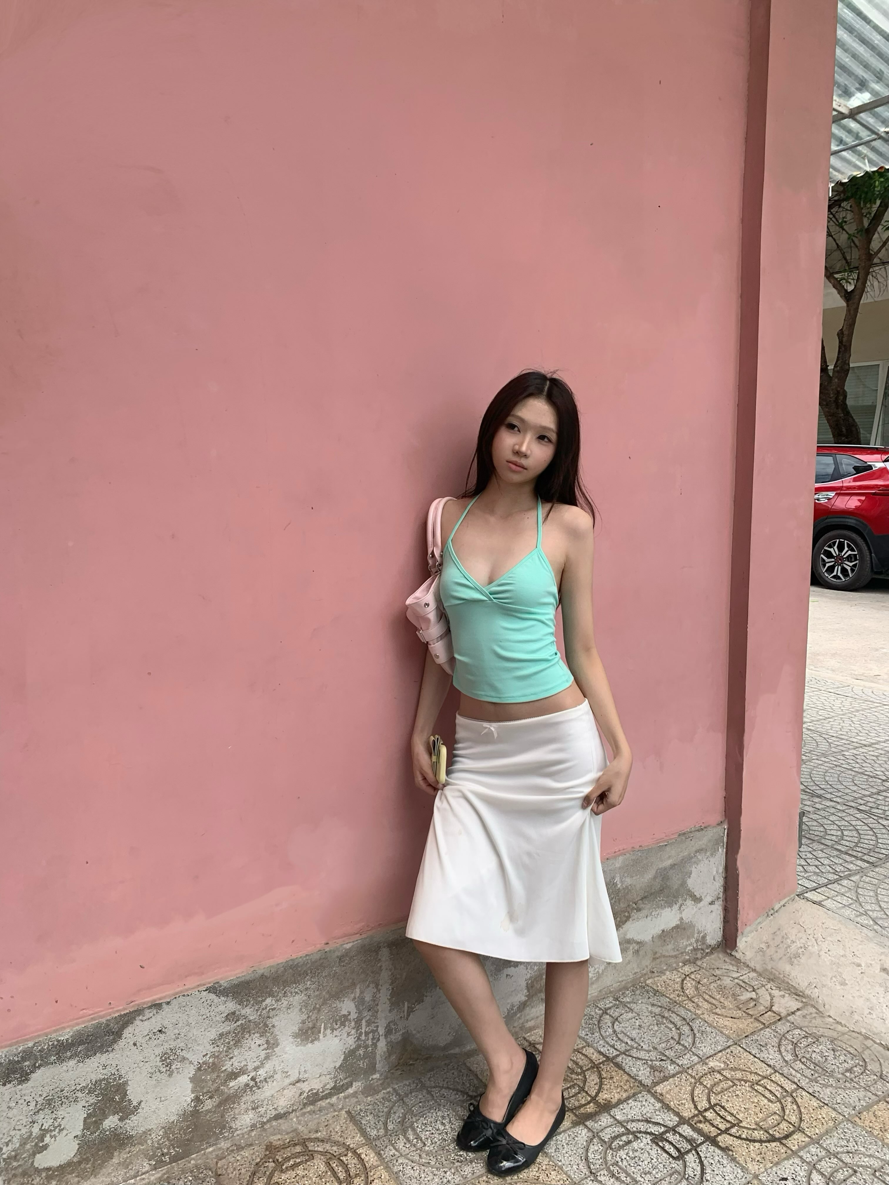 SeasaltLab|BM挂脖小吊带薄荷绿露背性感可爱上衣V领弹力背心少女图片