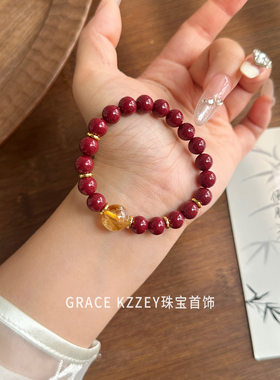 本命年天然朱砂手链女红色