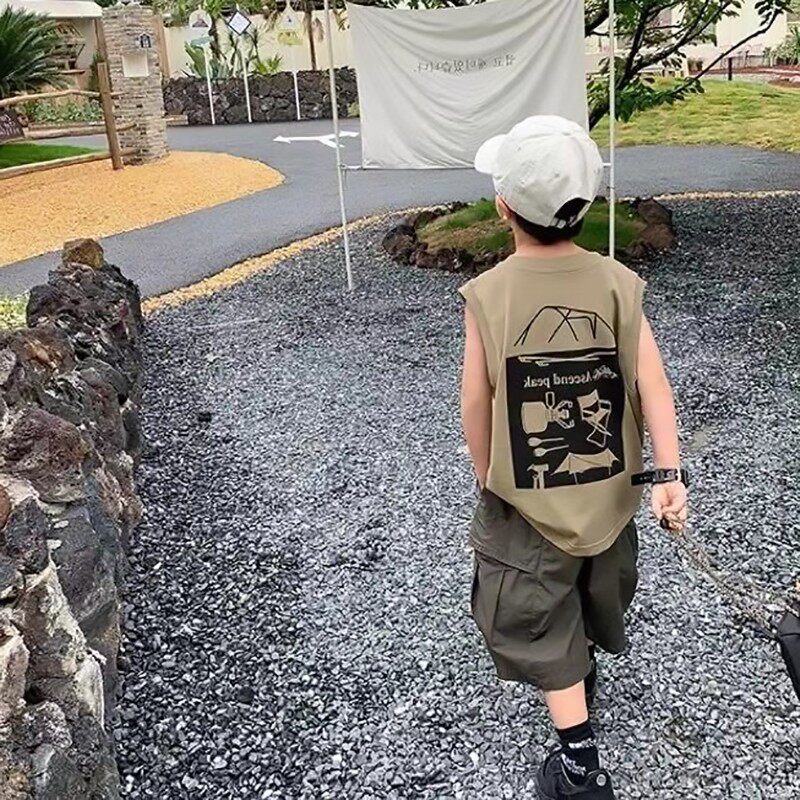 儿童汗衫小背心T恤潮流简约印花韩版洋气宽松夏天男童纯棉无袖T恤,童装/婴儿装/亲子装,背心吊带,淘宝优惠券,粉丝福利购,淘宝优惠卷