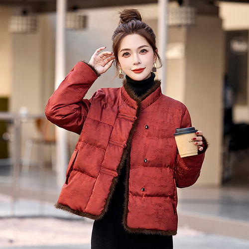 红色流行新中式棉服女装2025冬季高端洋气国风唐装年轻款棉衣外套
