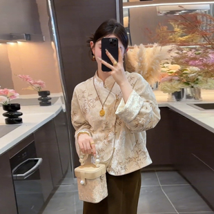 气质百搭加厚保暖棉衣 丝绒提花立领棉服外套女装 新中式 国风秋冬季