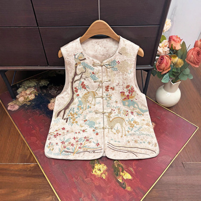 2025春秋季新中式国风重工刺绣马甲女高级感轻奢圆领坎肩马夹上衣