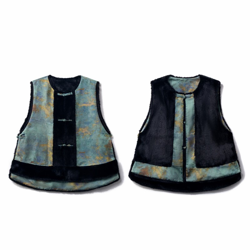 冬季2025新款新中式毛毛马甲女宽松国风双面双穿加厚上衣马夹背心