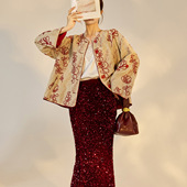 高端秋季 盘扣轻熟宽松外套 开衫 新中式 复古印花改良上衣女国风时尚