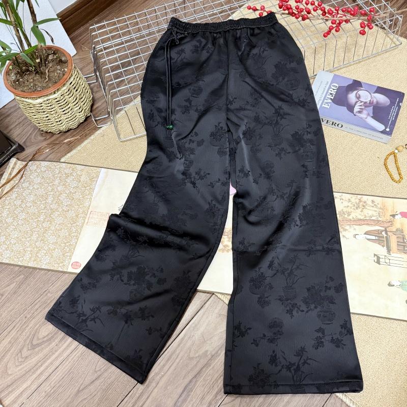 2025春秋季休闲百搭直筒阔腿裤新中式国风缎面提花宽松显瘦长裤女