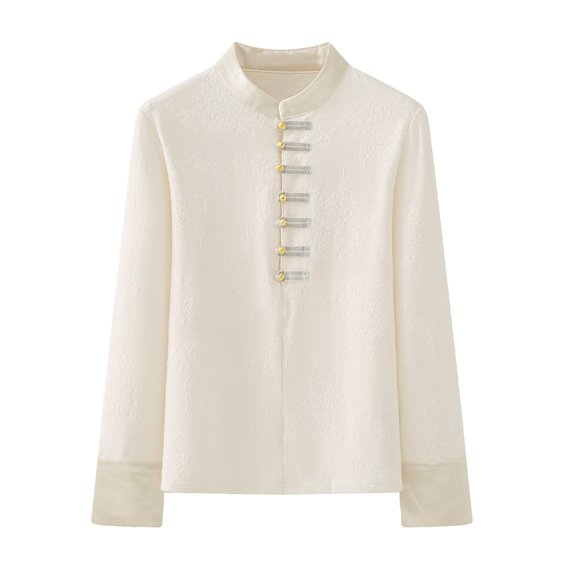 新中式加厚打底衬衫女2025秋冬新款盘扣立领国风内搭加绒小衫上衣