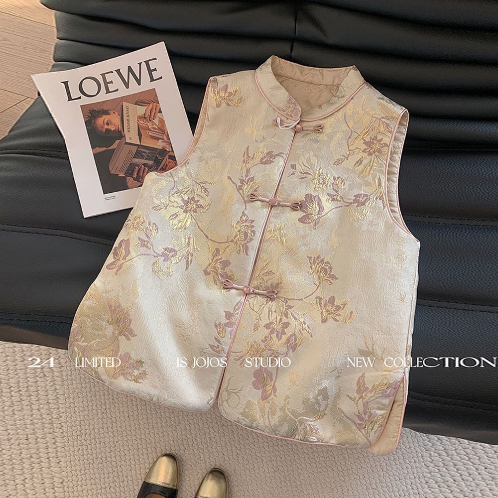 新中式提花刺绣立领马甲女春秋新款2025气质国风叠穿坎肩背心上衣