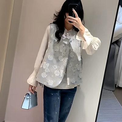2026春秋新中式国风高级感马甲两件套女宽松显瘦百搭长袖衬衫套装