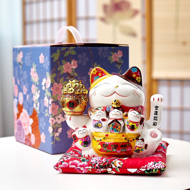 摇手招财猫摆件开业礼品大小号店铺家居客厅自动招手发财八方来财