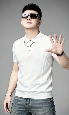 2026夏季新款男士短袖针织衫薄款Polo衫翻领休闲时尚纯色提花半截