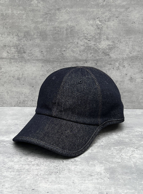 高品质春夏复古牛仔皮檐鸭舌帽女新款宽帽檐大头围藏蓝色棒球帽子