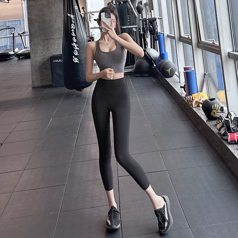 新款健身七分裤女鲨鱼裤外穿高腰提臀弹力瑜伽裤紧身运动长裤夏季