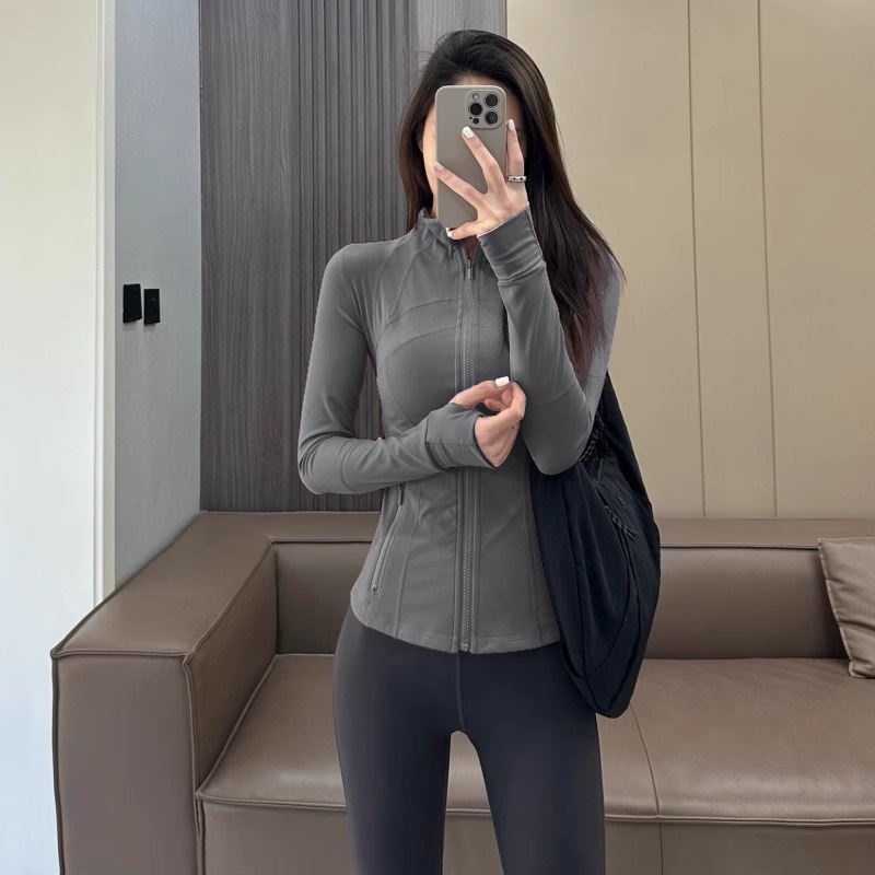 秋季速干灰色瑜伽服上衣高级感修身运动外套拉链开衫跑步健身衣女