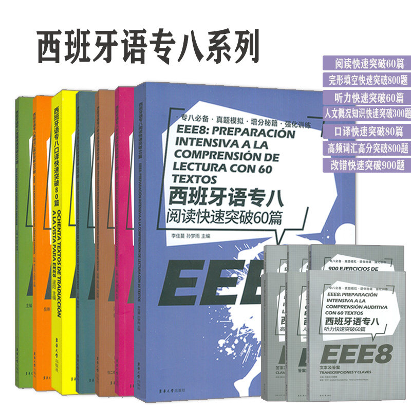 西班牙语专八阅读快速突破60篇+完形填空快速突破800题+听力快速突破60篇+人文概况知识快速突破300题+口译快速突破80篇+高频词