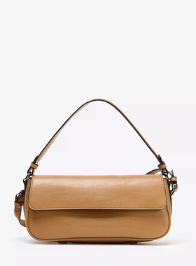 Z家2025秋季新品女包休闲时尚腋下包深棕黄色双提手翻盖斜挎包潮