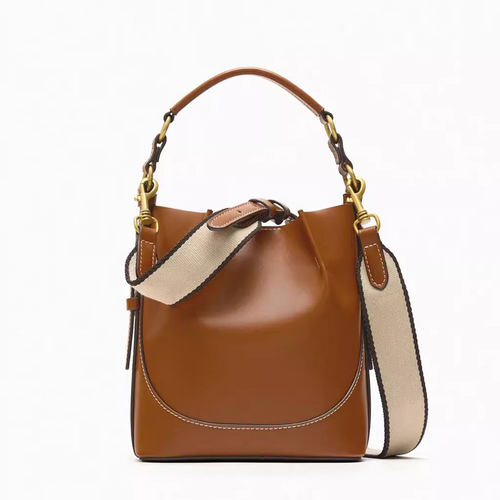 Z家女包2025棕色束口手提水桶包