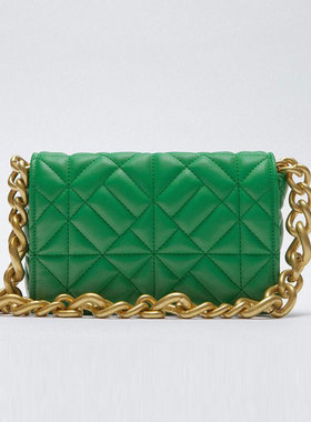 Z家女包2024新款绿色百搭复古粗链条菱格腋下包通勤单肩小方包潮