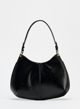 ZA2025春季新品女包百搭通勤黑色椭圆形金属镶饰腋下单肩包托特包