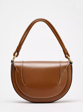 Z 家女包2026新款冬季撞色缉线饰手提包时尚单肩斜挎包翻盖硬质包