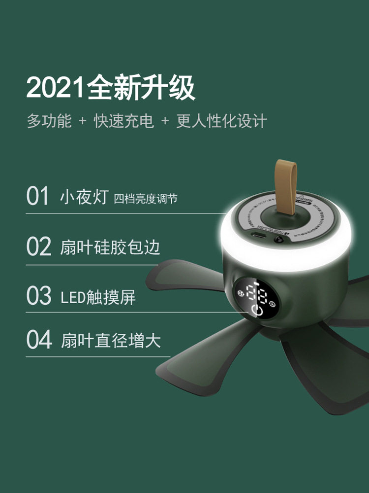 新品厂家蚊帐露营风扇宿舍静音DC直流带灯遥控迷你充电USB小吊扇